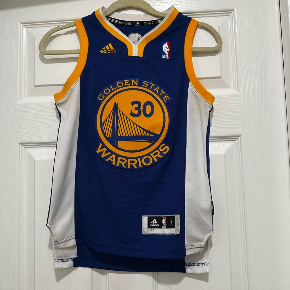 adidas Warriors #30 Blue and Yellow Basketball Jersey